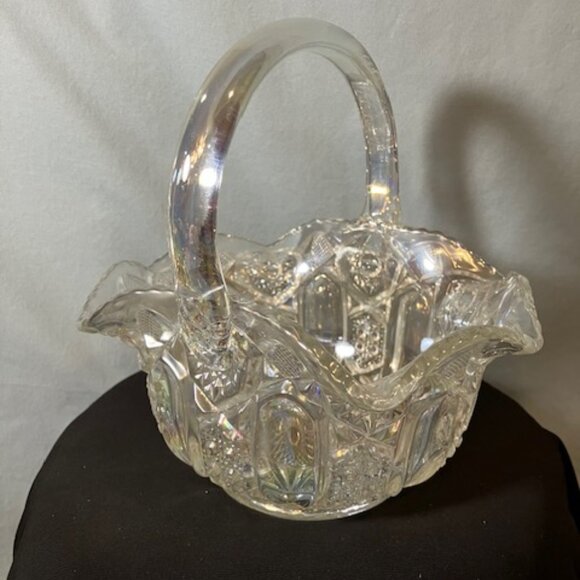 Vintage Bridal Basket‎ Iridescent Carnival Glass by L.E. Smith Quintec Design - Picture 1 of 7